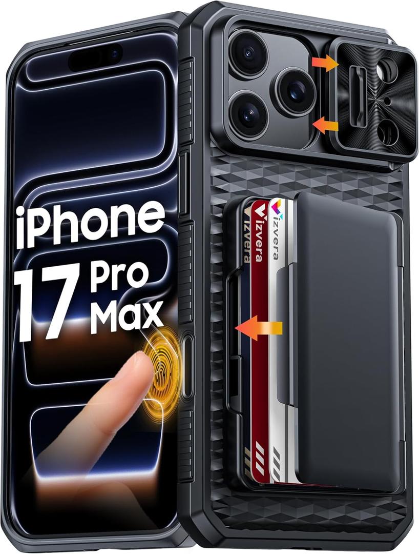 Vizvera for iPhone 17 Pro Max Case Wallet RFID [Cards Holder][Camera Control][Lens Cover] Full Body Rugged Shockproof Silicone Protective Phone Case for iPhone 17 Pro Max 6.9"(Black)