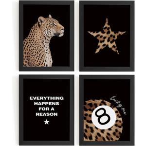 DSHFG Black Leopard Cheetah Prints Y2K Room Decor Funky Cheetah Posters for College Dorm Decor Wall Art Set of 4, Lucky 8 Ball Poster for Teen Girls Bedroom Bathroom Dorm 12x16 Unframed