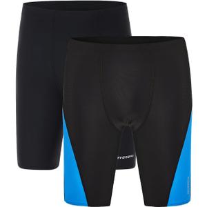 DEVOROPA Boys Swim Jammers Youth Competitive Swim Team Trunks Racing Swimsuit Athletic Swimming Shorts Slim/Standard/Husky (Medium, 2 Pack-black/Black-blue)