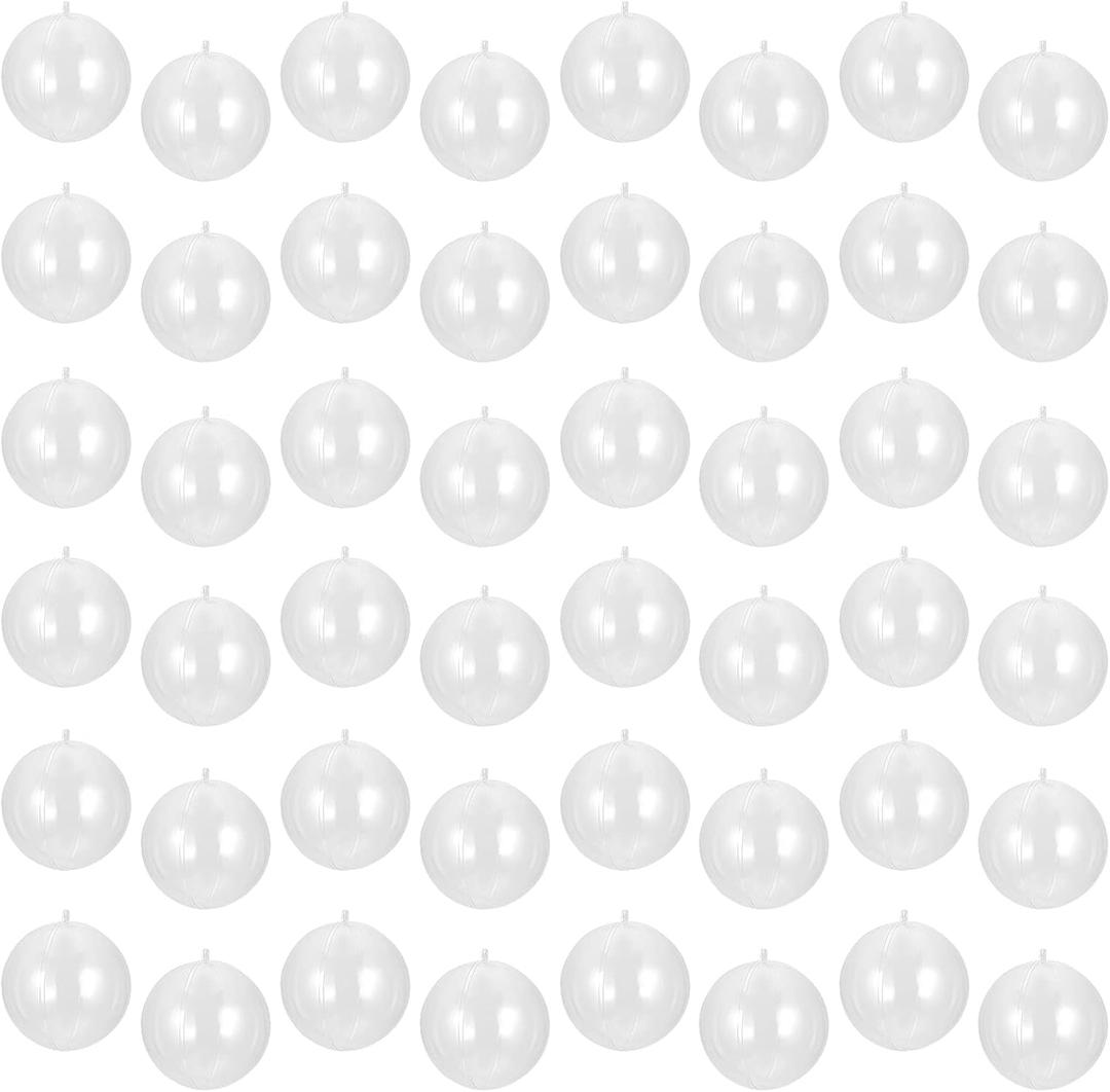SINJEUN 48 Pack 80MM/ 3.15" Clear Plastic Fillable Balls, Thick Acrylic Fillable Ball Ornaments, Plastic Christmas Sphere for Xmas Tree, Party and Wedding, DIY, Bath Bomb Molds
