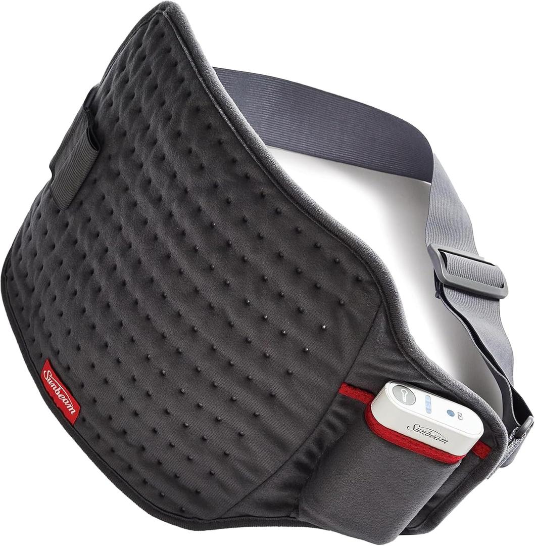 Sunbeam Cordless Rechargeable Heating Pad, Portable 9.5" x 12", Machine-Washable, Pain Relief for Back, Shoulder, Neck, and Period Cramp Pain Relief, Gifts For Mom & Wife, FSA/HSA Eligible, Slate Grey