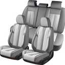 KEYOOG 5-Seater Car Seat Covers Full Set Waterproof and Breathable Nappa Leather, Fit for Front and Rear Seats of Cars, Compatible with Airbags, Car Seat Protector Covers for Most Cars - Light Gray