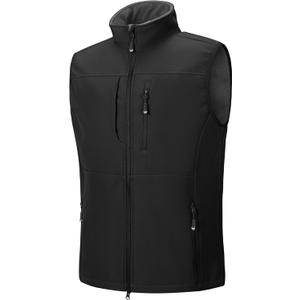 33,000ft Men's Lightweight Softshell Vest Outerwear Zip Up Fleece Lined Windproof Sleeveless Jacket for Golf Running Hiking (Medium, Black)