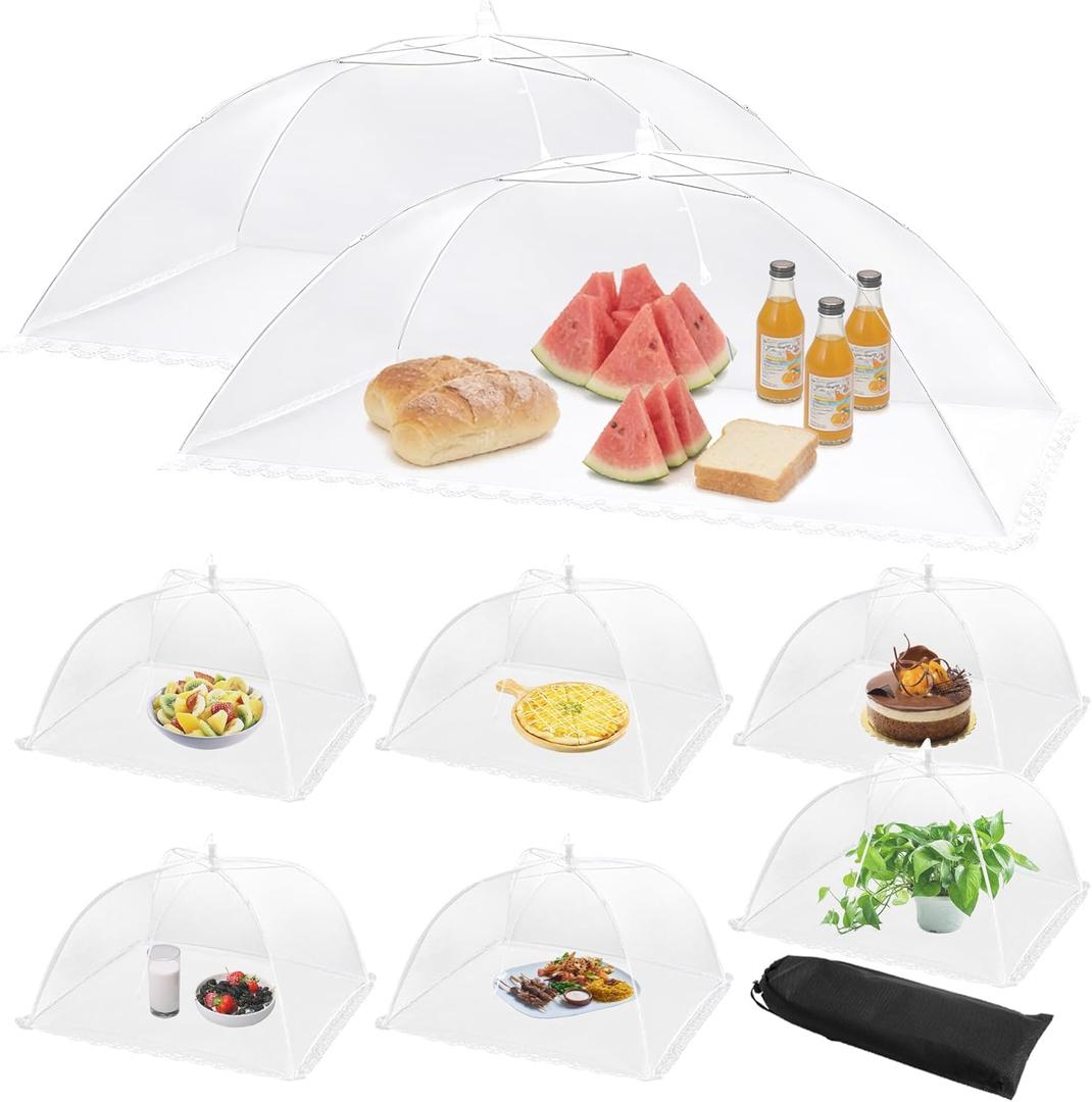 Mesh Food Covers for Outside - 2 Extra Large (40 x 24 in) & 6 Large (17 x 17 in) Food Tents, Collapsible and Reusable Food Covers for Outdoors Picnic, BBQ, Camping, Party Supplies