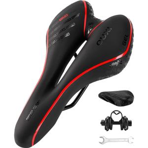 OUXI Comfort Bike Seat Comfortable Gel Bicycle Saddle Replacement Soft Padded with Shock Absorbing Waterproof for MTB Mountain Bike Road Bike Exercise Bike Men Women and Ladies (Red)