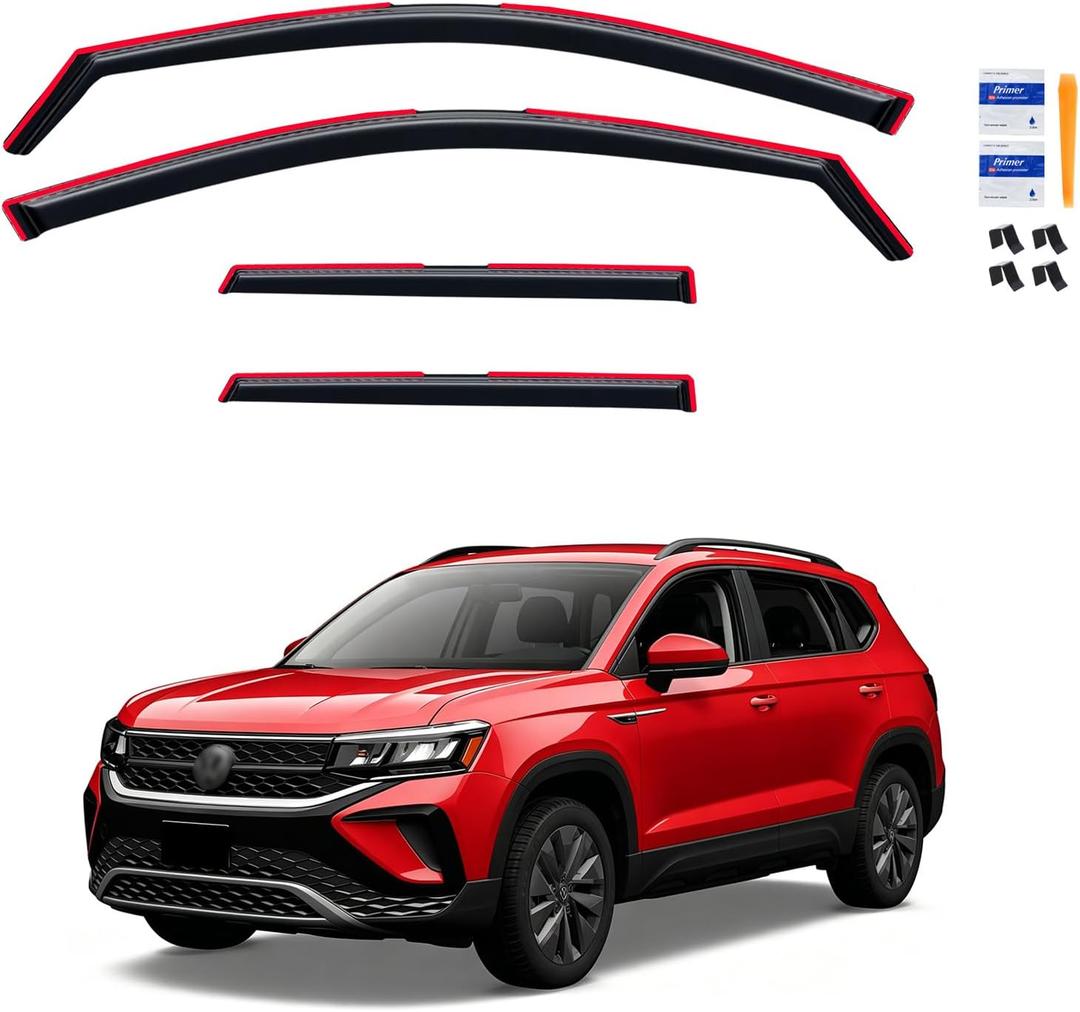 in-Channel Rain Guards for Volkswagen(VW) Taos 2022-2026, Window Visor Shields Vent Deflector Shade Wind Dark Smoke 2023 2024 2025 22 23 24 25 26, Tape-On Inside-Mount, 4PCS