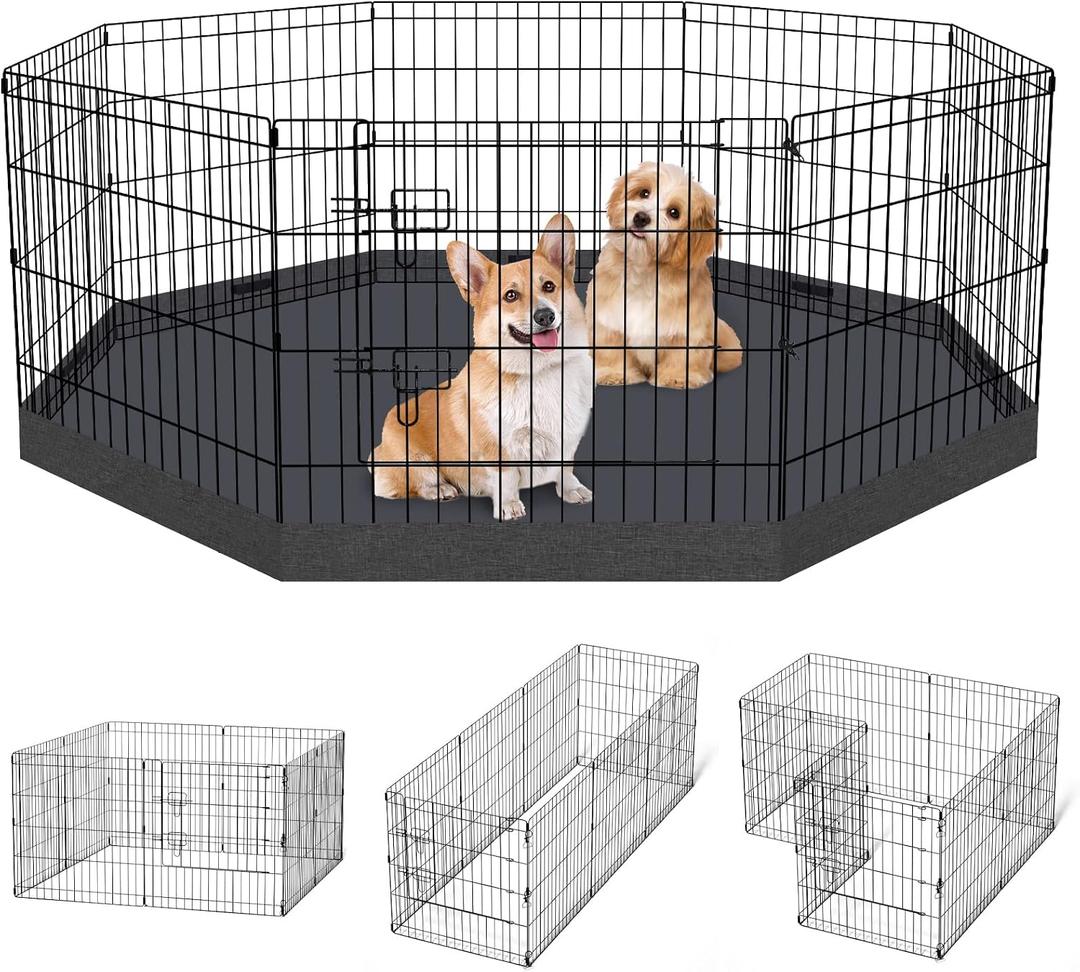 Artmalle Puppy Pet Playpen 8 Panel 24 Inch Indoor Outdoor Metal Portable Folding Animal Exercise Dog Fence Ideal for Pet Animals Dog Cat Rabbit Breed Puppy with Bottom Pad (Black with Bottom pad)