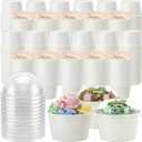 300 Pack Ice Cream Cups with Dome Lids No Hole and Spoons Bulk Disposable Paper Dessert Bowls White Sundae Containers for Snack Yogurt Soup Birthday Summer Ice Cream Party Supplies (8 oz)