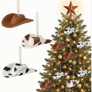 Soulchen 12 Pcs Western Christmas Ornaments Cowboy Hat Felt Christmas Tree Decorations Handmade Rustic Cowboy Mini Hat Hanging Ornaments for Holiday Party, DIY Crafts, Stocking Stuffers