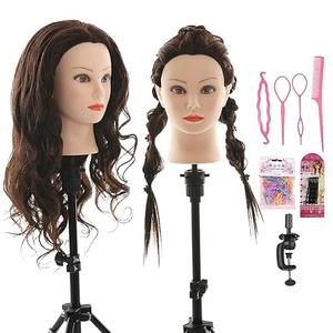 Mannequin Head 60% Human Hair 26 Inch Mannequin Head Real Hair Braiding Cosmetology Manikin Head Doll Head for Hair Styling Training with Table Clamp,Practice Set