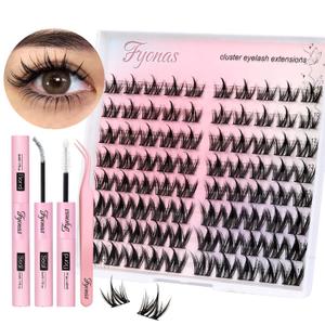 Fyonas Manga Lash Clusters Kit Natural Eyelash Clusters Spiky Lash Extension Kit 80Pcs Anime Cluster Eyelash Extensions with Waterproof White Lash Glue and Tweezers DIY at Home (Cutey Kit-B)