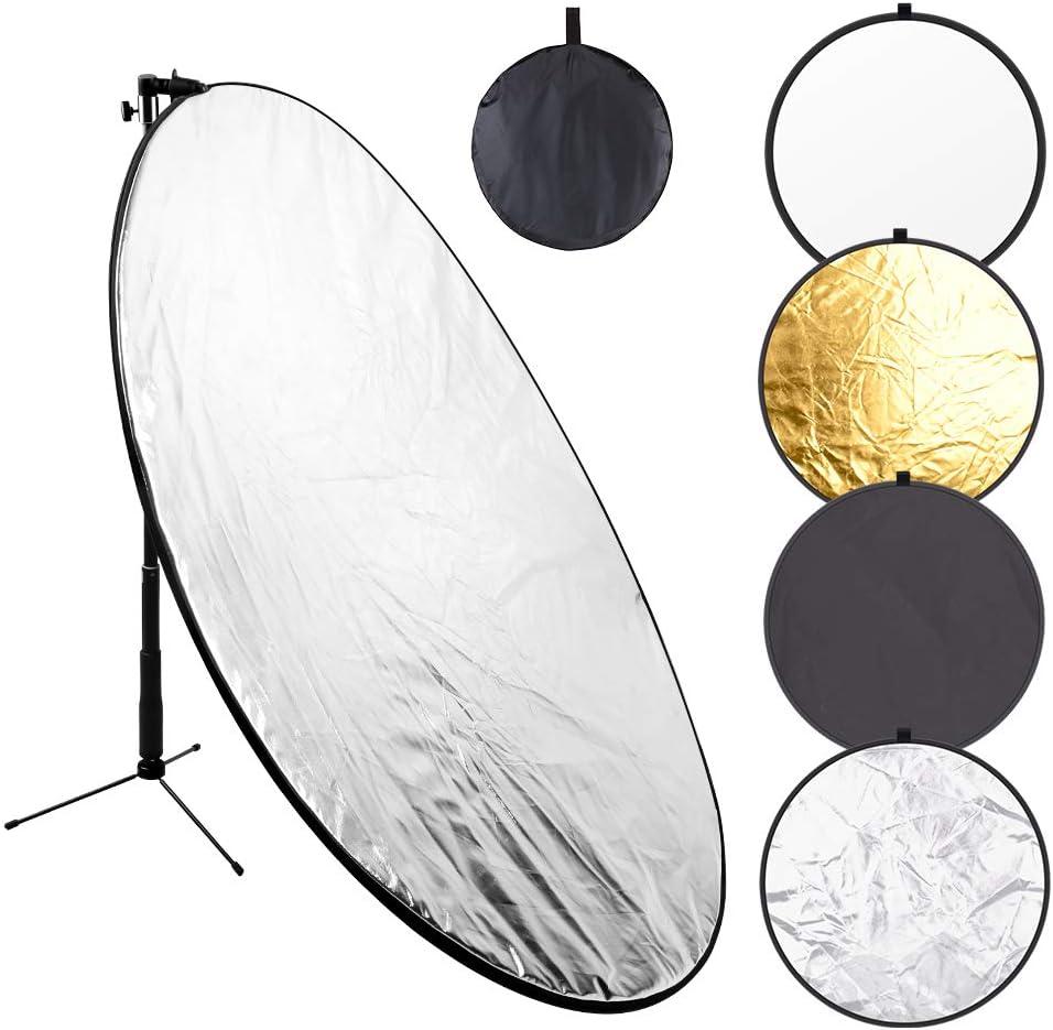 43 Inch/110 Centimeter Light Reflector 5-in-1 Collapsible Photography Reflectors kit with Metal Clamp and Light Stand for Studio Lighting Outdoor Shooting (Silver/Gold/White/Black/Translucent)