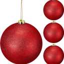 Liliful 4 Pcs Large Outdoor Christmas Ornaments Plastic Jumbo Fillable Balls Ornament Big Xmas Tree Hanging Decoration for Home Outside Holiday Lawn Yard Party (Glitter Red)