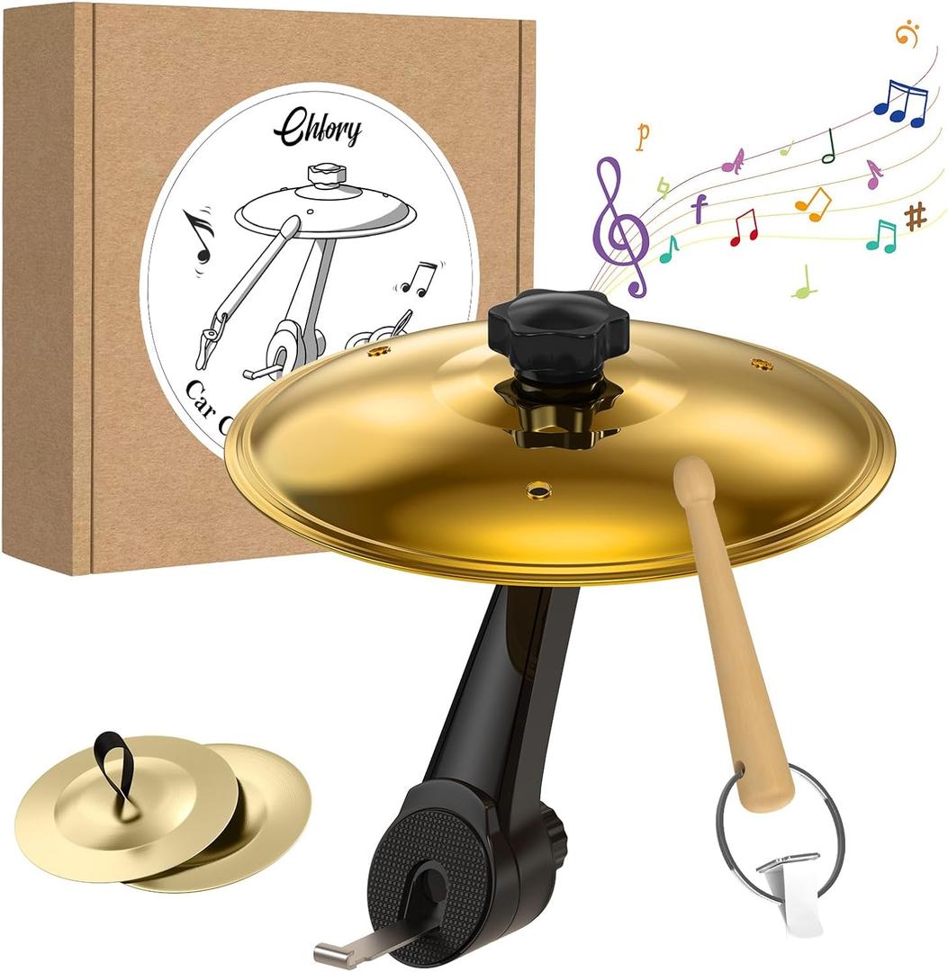 Car Cymbal Air Vent,Mini Drum Crash Cymbal Set With Mini Drum Stick & 2 Thumb Cymbals,Compact and Durable Car Accessory Compatible with Most Vehicles (Gold)