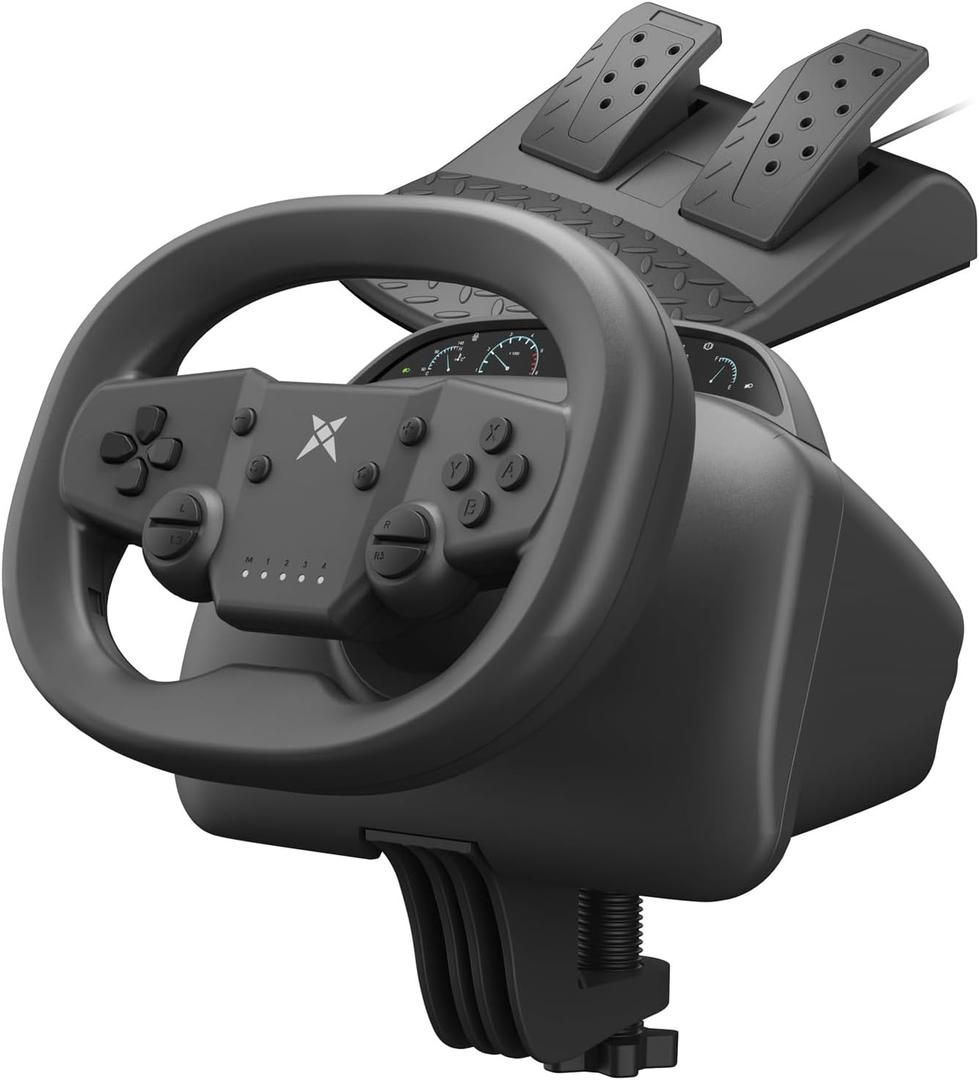 NBCP Wireless Gaming Steering Wheel  Bluetooth 5.0 Racing Wheel for Nintendo Switch (Mario Kart), PS4, PC & Android with Responsive Pedals