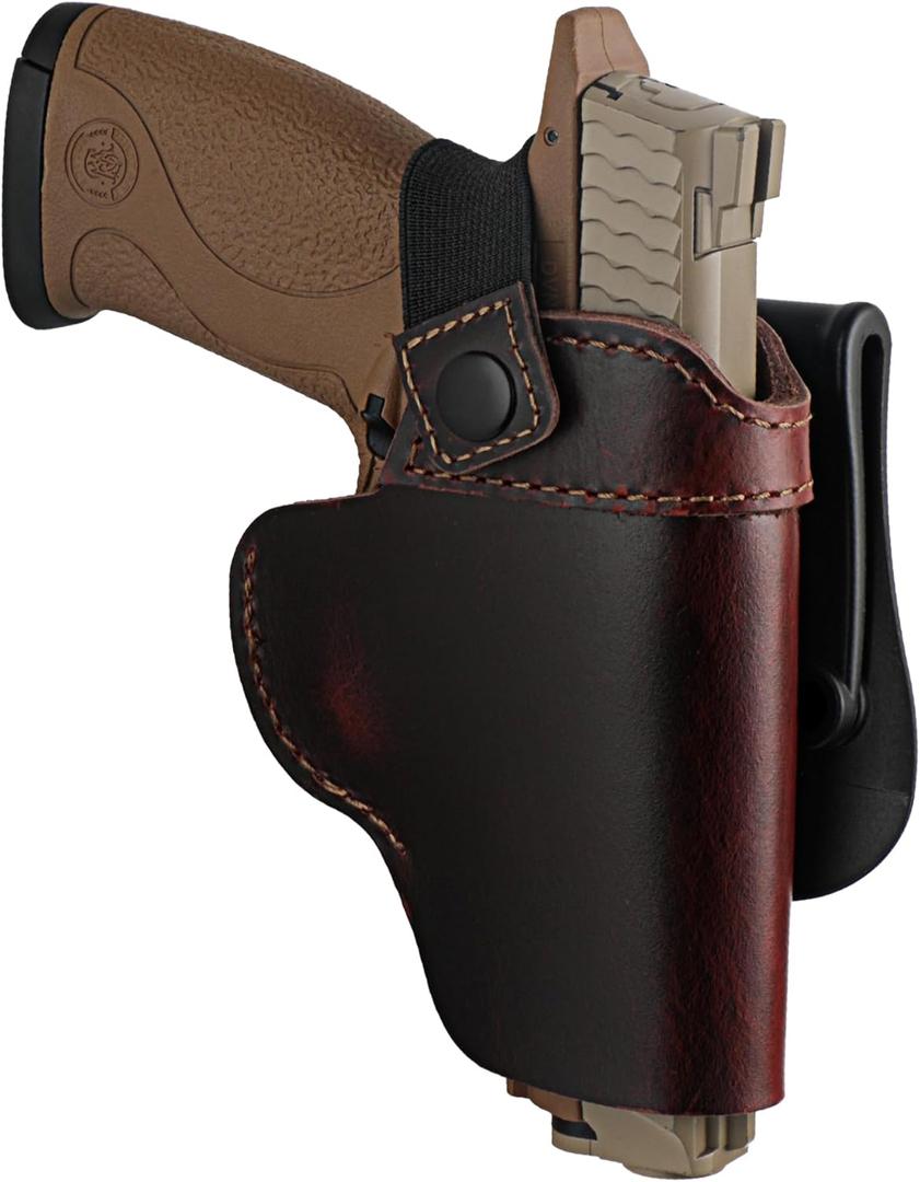 OWB Leather Holster, Paddle Carry for 1911 / CZ P07 P10-S/Glock 17 19 26 42 43 48 / Taurus G2C G3C G3 PT24/7Pro / SW MP Shield/Springfield Hellcat XD-M .45 / Sig P320 P365 / Walther P99 PPQ/More