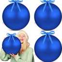 Zubebe 4 Pcs 8" Extra Large Christmas Ball Ornaments with Ribbons Fillable Giant Oversized Plastic Xmas Ball Big Hanging Xmas Tree Ornaments for Outdoor Lawn Yard Decor(Blue)