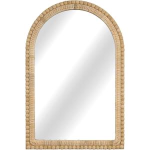 Arched Rattan Wall Mirror  24x36 Inch Boho Elegance with Woven Frame and Wooden Bead Trim, Decorative Mirror for Bathroom Vanity Entryway Living Room