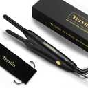 Terviiix Pencil Flat Iron for Edges & Short Hair, 3/10 Inch Small Hair Straightener for Men, Ceramic Mini Flat Iron for Pixie & Beard, 15s Fast Heat up, Dual Voltage, Auto Shut Off (Black)