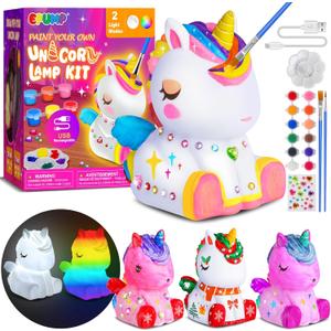 EPUMP Paint Your Own Unicorn Lamp Kit - Rechargeable 1200mAh Night Light with 2 Light Modes, Arts and Crafts Painting Toys for Girls Boys, Art Supplies Birthday & Christmas Gifts for Kids Ages 3-12+