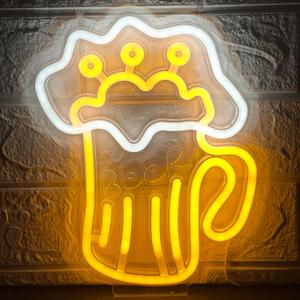 Beer Neon Sign for Wall Decor,Adjustable Brightness Led Lights Sign,Colorful USB Powered Neon Light for Home Beer Bar Club Pub Party Restaurant(Orange and White)