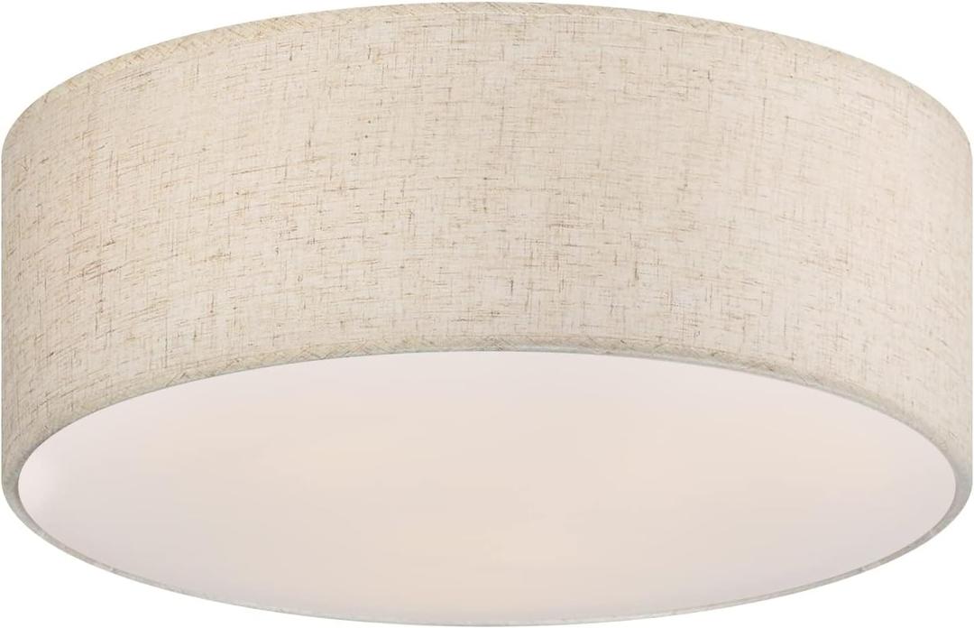 18'' Flush Mount Ceiling Light Modern Farmhouse Drum Ceiling Light Fixture with Linen Fabric Shade 3-Light Drum Ceiling Lighting Round Semi Flush Lighting for Bedroom Hallway Living Room