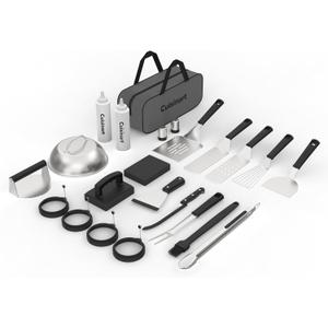 Cuisinart 24-Piece Griddle Tool Set with Storage Tote, Stainless Steel Flat Top Grill Accessories with Spatulas, Melting Dome, Smash Burger Press, Scraper & Tongs, Perfect for BBQ, Tailgates, Camping