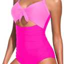 Aqua Eve Women Cut Out One Piece Swimsuit - Tummy Control Bathing Suit Push Up Monokini Swimwear 2025 (Pink, M)