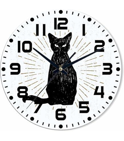 Wall Clock, 10 Inch Silent Non-Ticking Home Kitchen Decor, Battery Operated for Bathroom Bedroom Living Room Office(Cute Black)