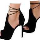 Womens Peep Toe Platform Heels Sexy Sandals Strappy Lace Up Tie Stilettos Dress Pumps Shoes (9, 1-black)
