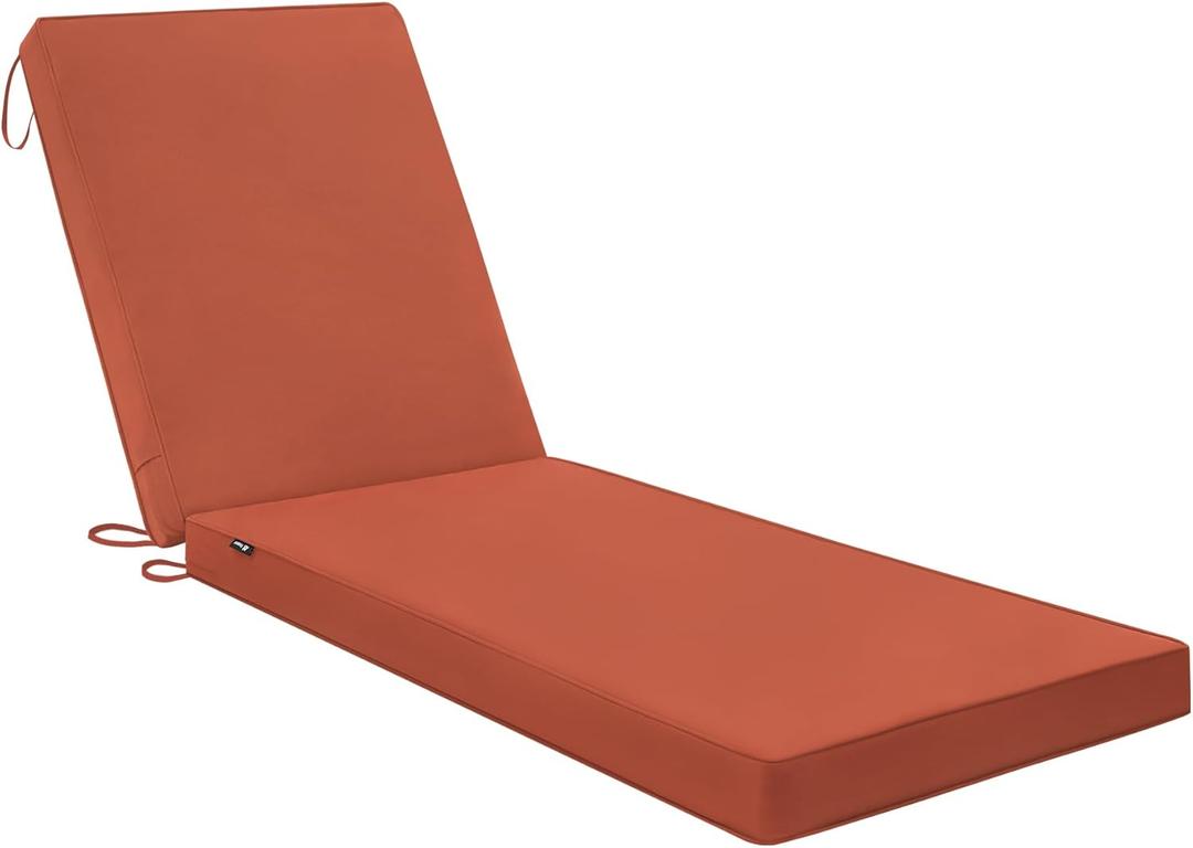 Favoyard Chaise Lounge Cushions Outdoor 72 x 21 x3 Inch Waterproof & 3-Year Fade Resistant Outdoor Lounge Chair Cushions with Removable Cover, Ties and Hidden Zipper for Patio Pool Lounge Chairs (Spice)