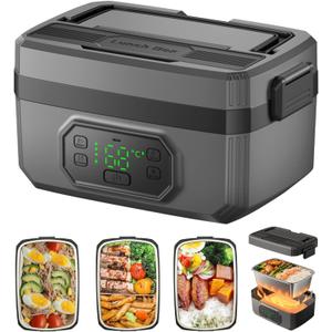 Cordless Electric Heated Lunch Box 1.6L, 24000mAh Rechargeable Self Heating Lunchbox, Portable Smart Food Warmer with Automatic Heating & Leakproof Design for Men, Office, Car, Truck & Outdoor Use