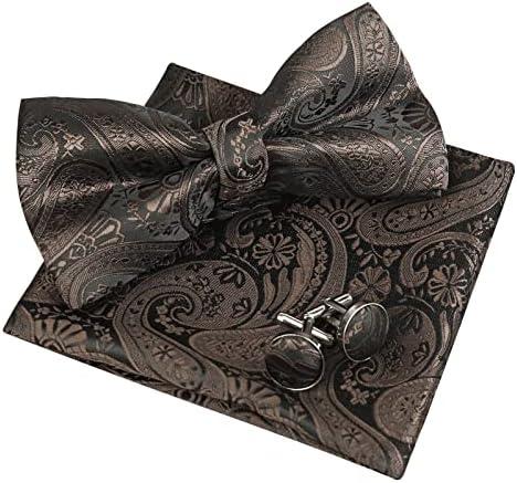Alizeal Mens Paisley Bow Tie, Pocket Square, Cufflinks Set,Set of 3