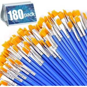 AROIC 180pcs Flat Paint Brushes Set, Small Brushes Bulk Nylon Hair for Kids Acrylic Oil Watercolor Artist, Professional Painting for Classroom Students (Blue)
