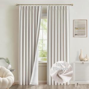 Natural Linen Pinch Pleated Curtains 90 inches Long 2 Panels 100% Blackout Linen Curtains for Living Room Bedroom Back Tab Room Darkening Two Pages Pinch Pleat Drapes with Hooks 40" Wx90 L