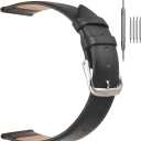 EACHE Classical Thin Leather Watch Bands for Ladies, Genuine Leather Watch Straps for Women & Mens 12mm 14mm 16mm 18mm 20mm More Colors (Black-Silver Buckle)