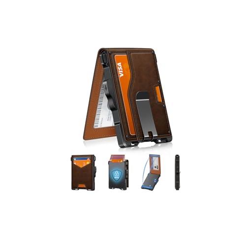 GHUKY Wallet for Men, Minimalist Slim Mens Wallet with Money Clip, RFID Blocking Smart Pop Up Card Wallet with ID Window, Compact Bifold Wallet,Metal Aluminum Credit Card Holder