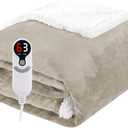 Electric Heated Blanket Throw Size 50"x60", Soft Flannel with Overheat Protection, 9 Adjustable Heat Settings & 10-Hour Auto-Off Timer, Fast Heating for Winter Comfort, Camel