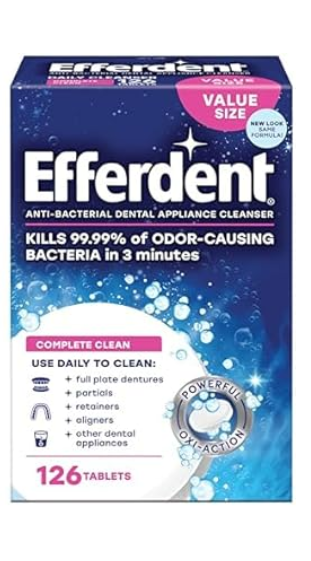 Efferdent Denture Cleaner Tablets – Dental Appliances, Aligners, Mouth Guard, and Retainer Cleaner Tablets, Minty Fresh & Clean, 126 Count