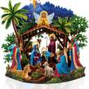 Freshcut Paper Pop Up Christmas Cards, 15 Inch Starlit Nativity, Pop Up 3D Greeting Cards, Paper Nativity Scene Decoration, Christmas Card, Holiday Card, Blank Notecard & Envelope