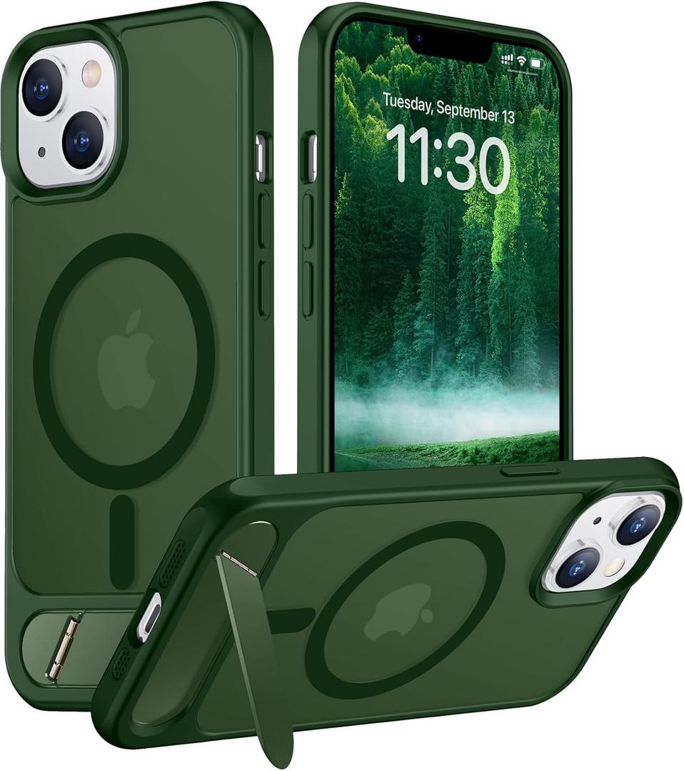 Temdan Magnetic Compatible with iPhone 14 Case/iPhone 13 Case,[Built-in Invisible Kickstand][Compatible with MagSafe][Military Grade Shockproof] Slim Translucent Matte Phone Case for iPhone 14/13 6.1"