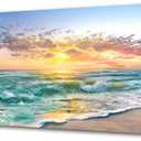 Ocean Beach Pictures for Wall Decor- Wall Art for Living Room Large Size Above Bed- Framed Teal Blue Beach and Sand Pictures Canvas Print Art for Bedroom Home Office Wall Dcor 48"x24" (47.3"L x 23.6"W)