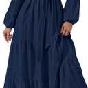 PRETTYGARDEN Womens V Neck Long Sleeve Maxi Dresses 2026 Spring Casual Button A Line Flowy Formal Wedding Guest Cotton Dress (L)