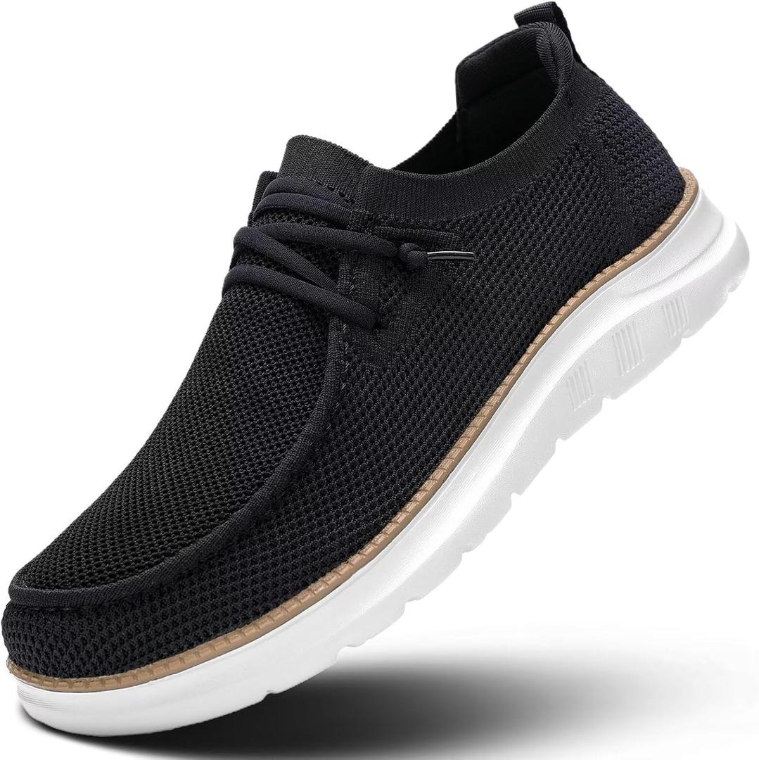 Mens Boat Loafers Slip-on Casual Mesh Walking Shoes Business Oxfords Sneakers Work Lightweight Comfortable Soft Sole (8, Black)