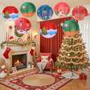 AWATIN 12 Pcs Christmas Hanging Paper Lanterns, 12 Inch Party Decorations Santa Hat 3D Snowman Reindeer Holiday Xmas Ornaments Home Winter Birthday Party Supplies