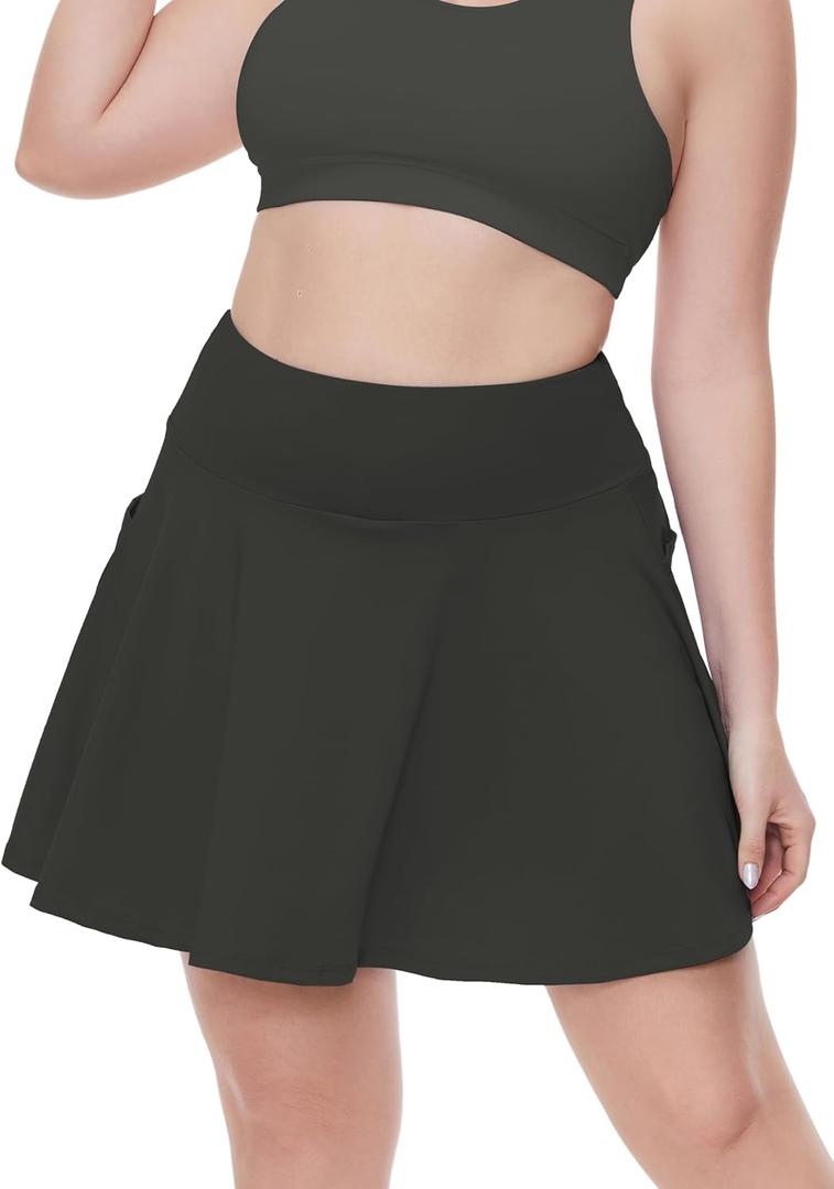 Sixstar Skorts Plus Size Women's Tennis Skirt with Pockets Lightweight Skirt for Running Golf Workout Sports (Gray, XXL)