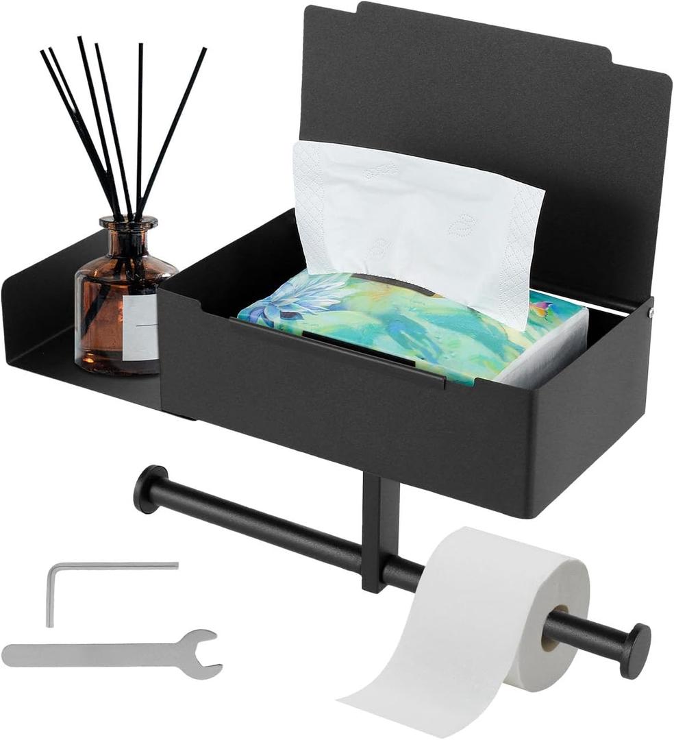 Toilet Paper Holder with Shelf and Storage, Wipes Dispenser Holder for Bathroom, Stainless Steel Toilet Roll Holder