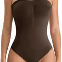 FLORATA Strapless Shapewear for Women, Tummy Control Thong Bodysuits, Seamless Sculpting Body Shaper Tank Top Leotard (Medium, Coffee)