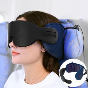 SARISUN Travel Pillows for Airplanes, Airplane Pillow with 3D Eye Mask for Sleeping, 360 Support Head Strap for Long Flights, Car, Road Trip Car Headrest, Travel Essentials Stop Bobblehead, Purple