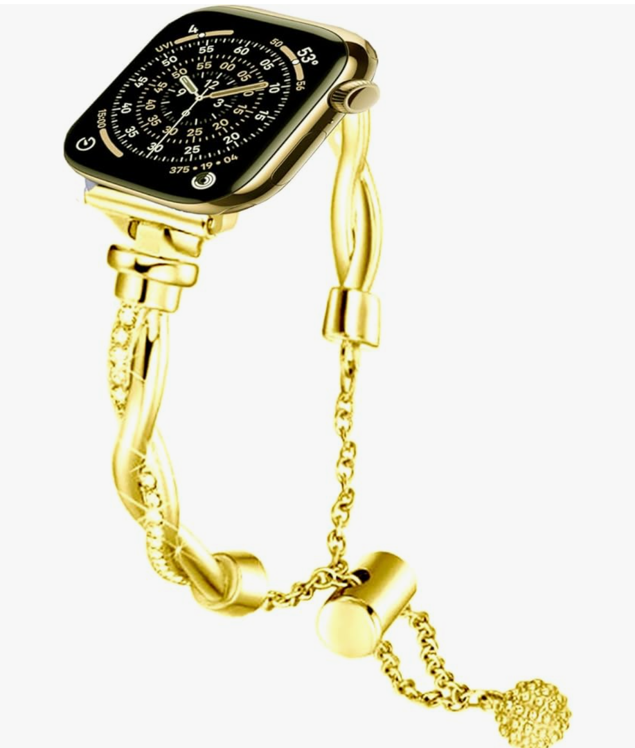 for Apple Watch Bands for Women, Bling Metal Strap for Apple Watch Series 11,10, Slim Stainless Steel Replacement for iWatch 9,8,7,6,5,4,SE3,SE 2nd,Ultra 3,2,1, 38mm,40mm,41mm 42mm 44mm 45mm 46mm 49mm, Gold